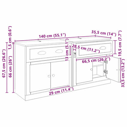 Dressoirs 2 pcs Oud Hout 70 x 35,5 x 67,5 cm Bewerkt hout