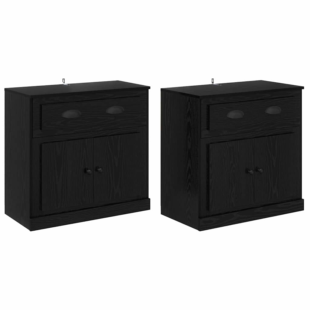 Dressoirs 2 pcs Zwart Eiken 70 x 35,5 x 67,5 cm Bewerkt hout