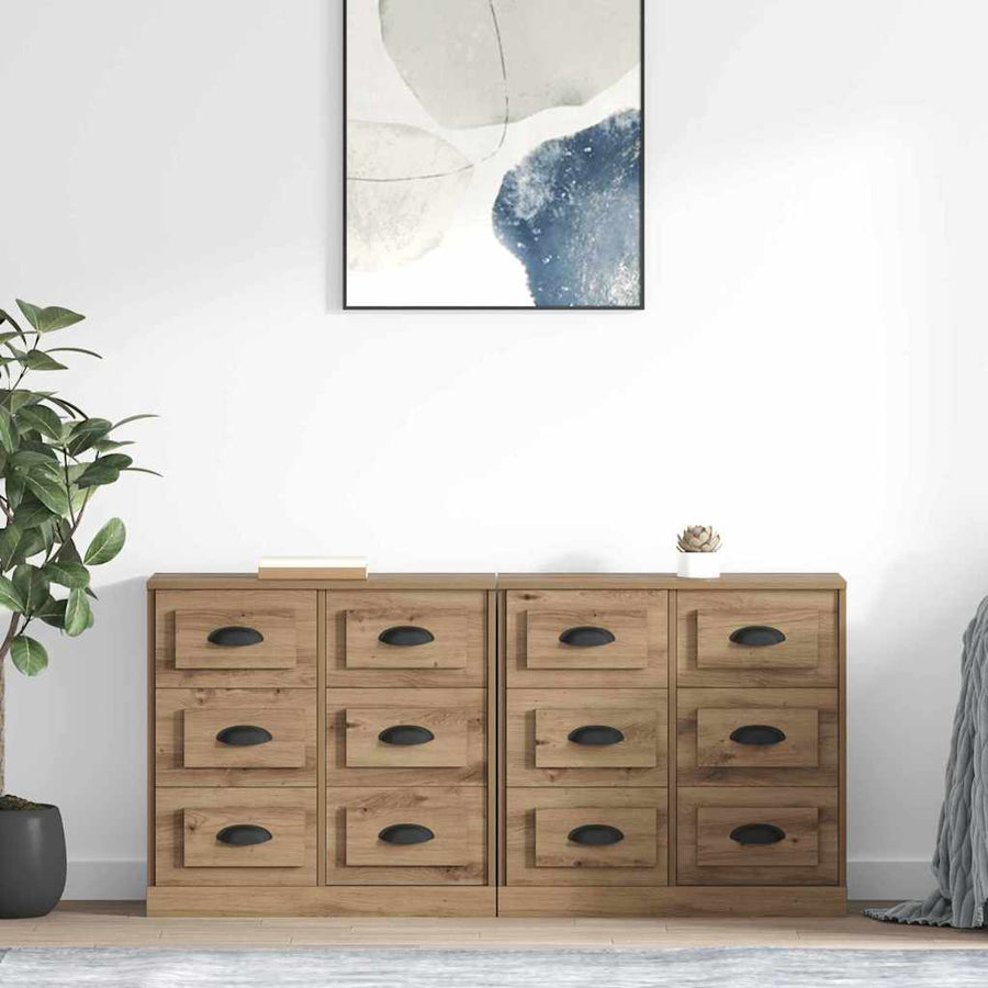 Dressoirs 2 pcs Artisan Eiken 70 x 35,5 x 67,5 cm Bewerkt hout