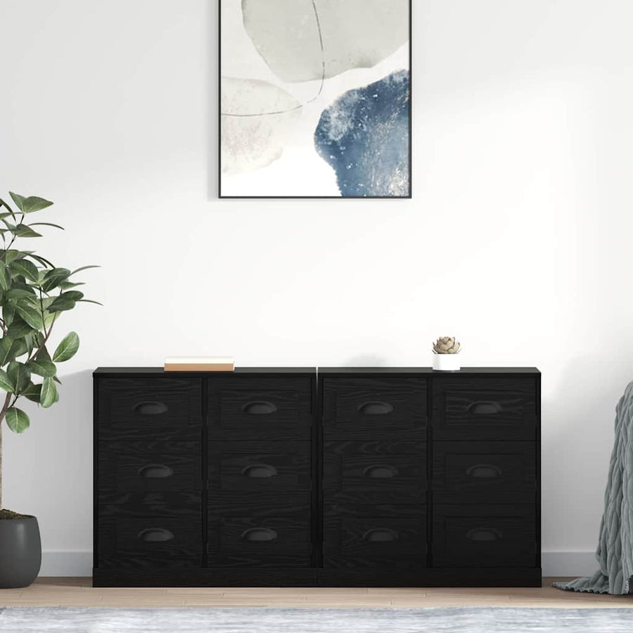 Dressoirs 2 pcs Zwart Eiken 70 x 35,5 x 67,5 cm Bewerkt hout