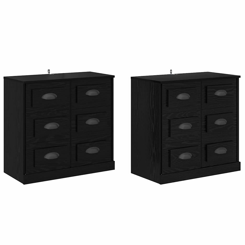 Dressoirs 2 pcs Zwart Eiken 70 x 35,5 x 67,5 cm Bewerkt hout