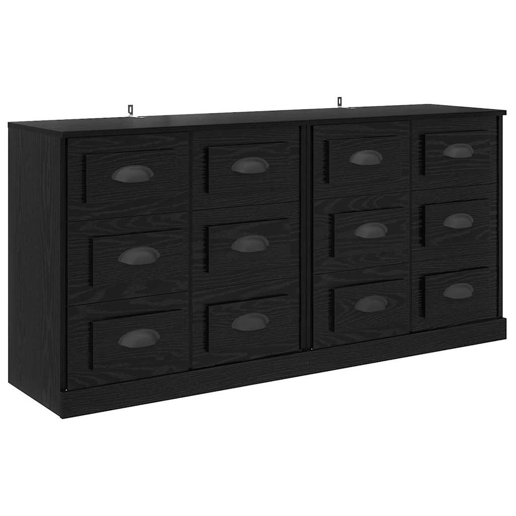 Dressoirs 2 pcs Zwart Eiken 70 x 35,5 x 67,5 cm Bewerkt hout