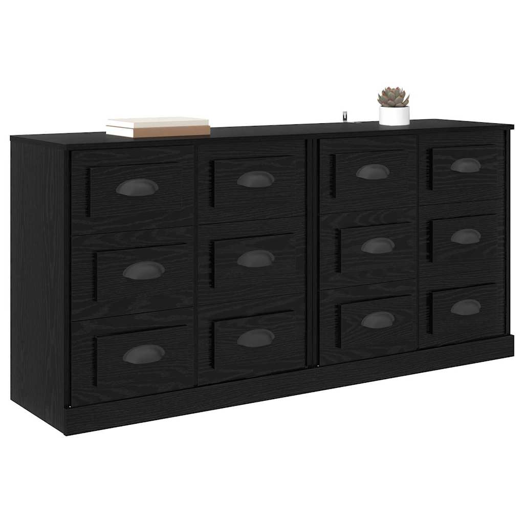 Dressoirs 2 pcs Zwart Eiken 70 x 35,5 x 67,5 cm Bewerkt hout