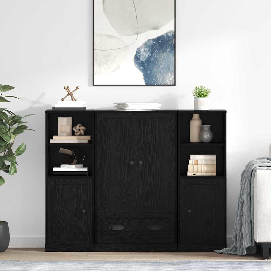 Highboard 3 pcs Zwart Eiken 35 x 60 x 103,5 cm Bewerkt hout