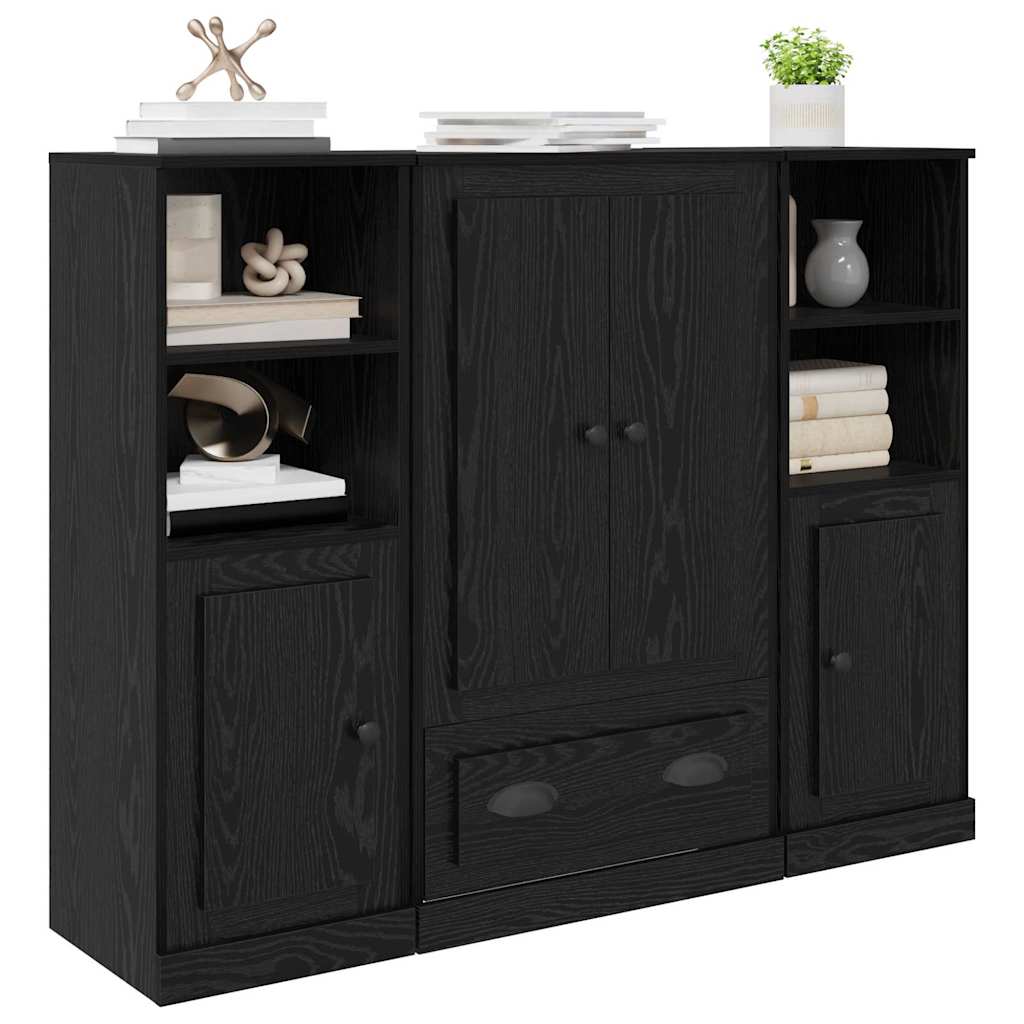 Highboard 3 pcs Zwart Eiken 35 x 60 x 103,5 cm Bewerkt hout