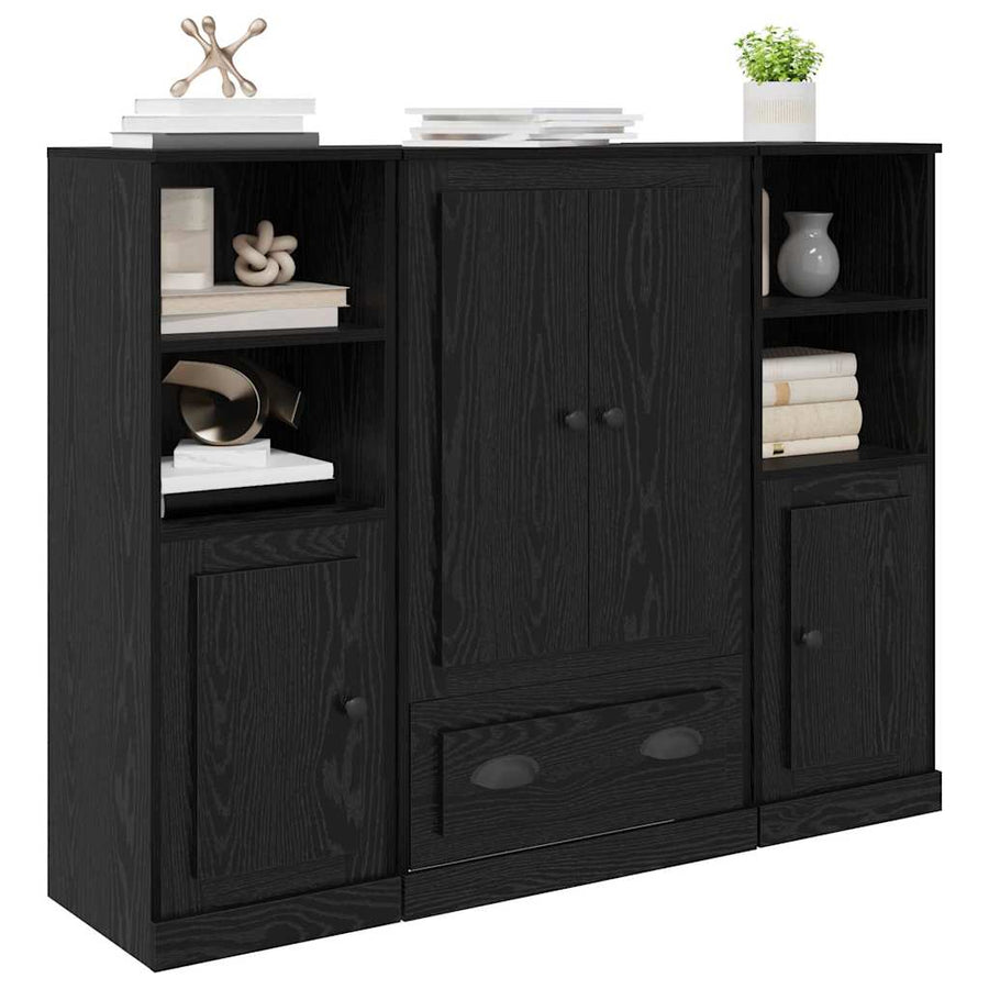 Highboard 3 pcs Zwart Eiken 35 x 60 x 103,5 cm Bewerkt hout