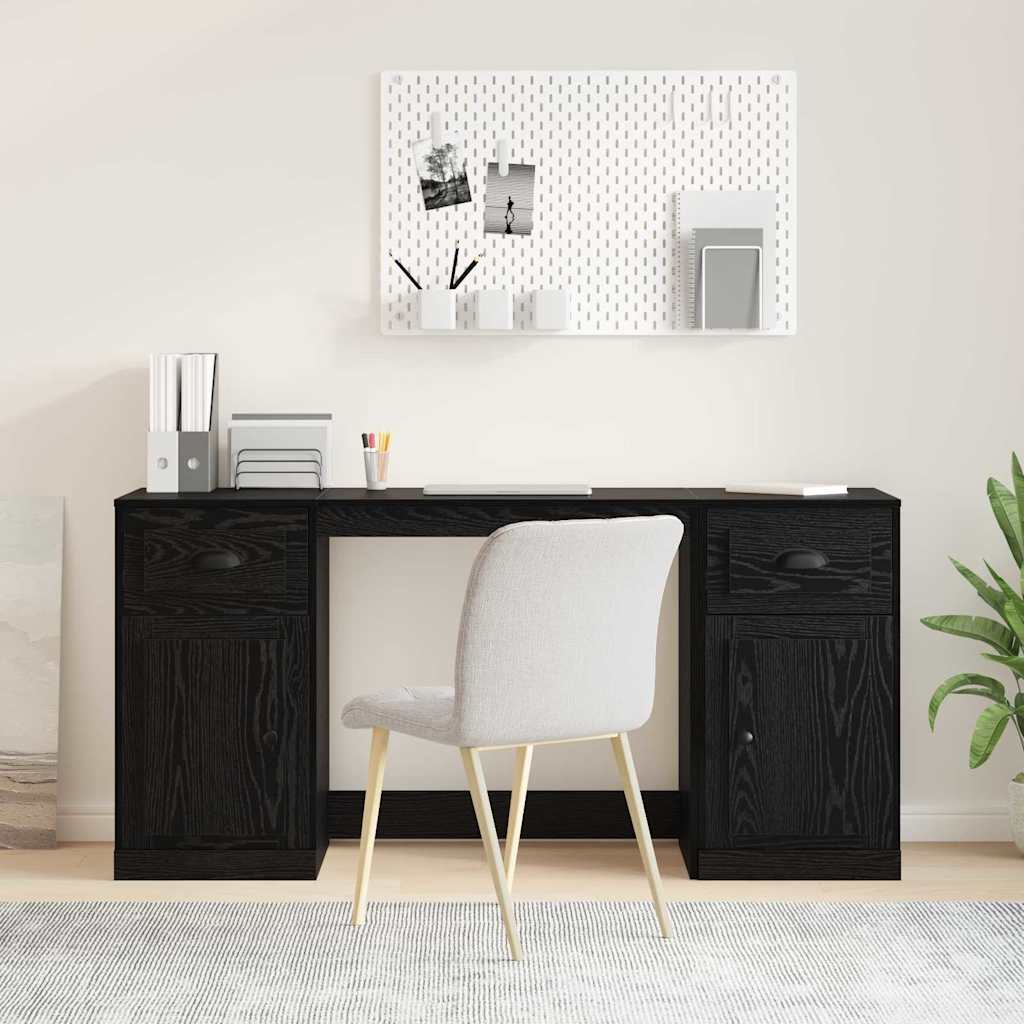 Bureau met kast Zwart Eiken 154,5 x 50 x 75 cm Bewerkt hout
