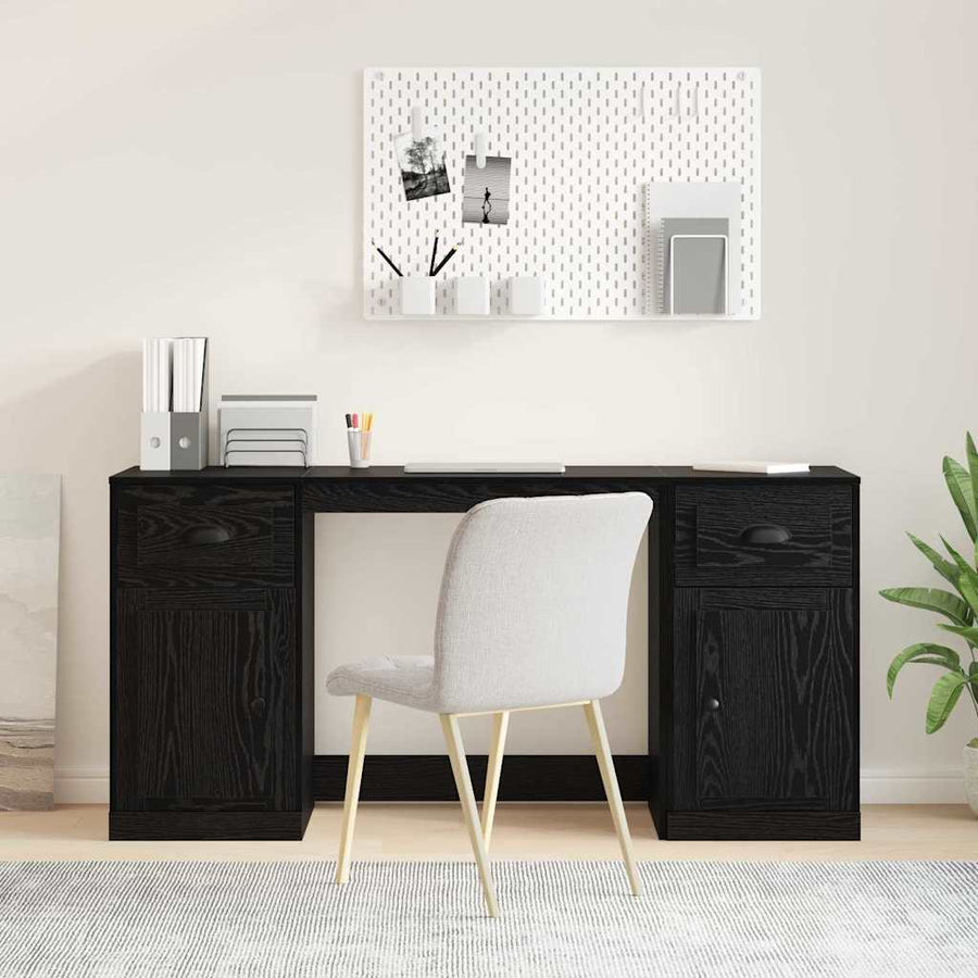 Bureau met kast Zwart Eiken 154,5 x 50 x 75 cm Bewerkt hout