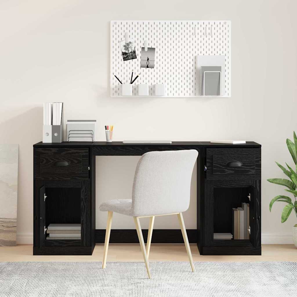Bureau met kast Zwart Eiken 154,5 x 50 x 75 cm Bewerkt hout