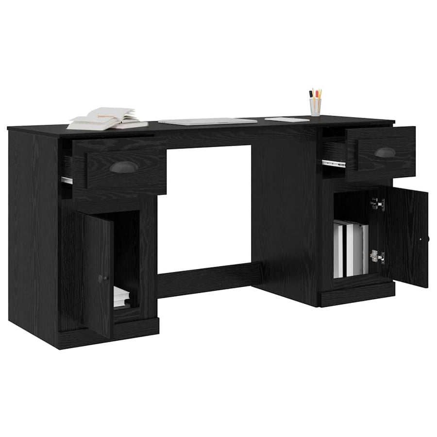 Bureau met kast Zwart Eiken 154,5 x 50 x 75 cm Bewerkt hout