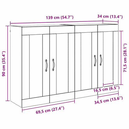 Wandkasten 2 pcs Artisan Eiken 69,5 x 34 x 90 cm Bewerkt hout