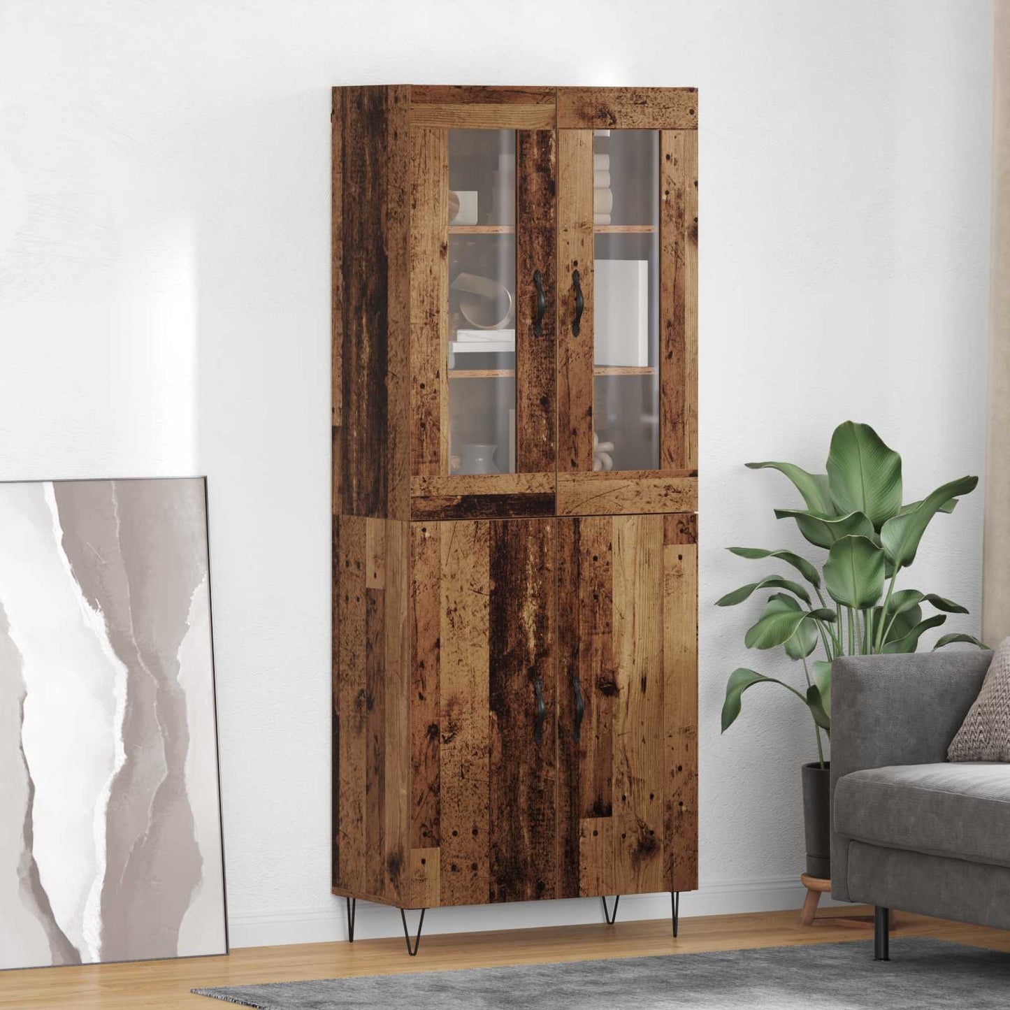 Hoge kast Oud Hout 69,5 x 34 x 180 cm Bewerkt hout