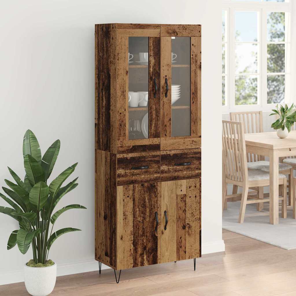 Highboard met lade Oud Hout 69,5 x 34 x 180 cm Bewerkt hout
