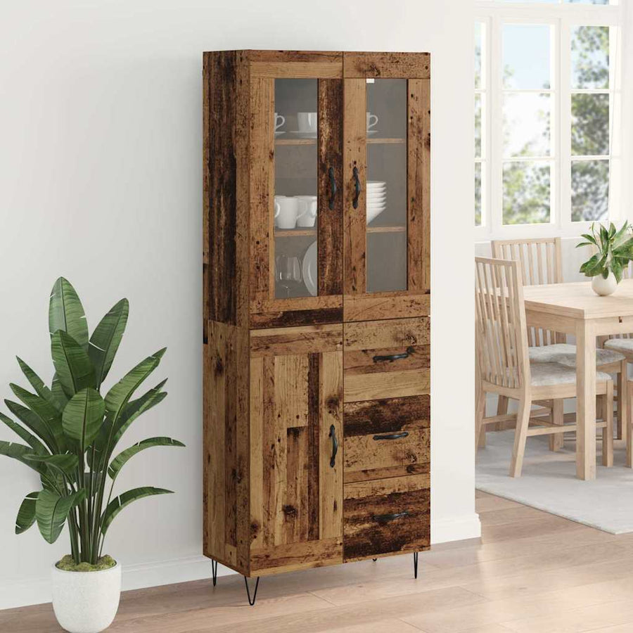 Highboard met lade Oud Hout 69,5 x 34 x 180 cm Bewerkt hout