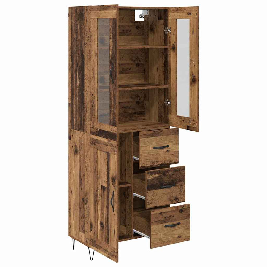 Highboard met lade Oud Hout 69,5 x 34 x 180 cm Bewerkt hout