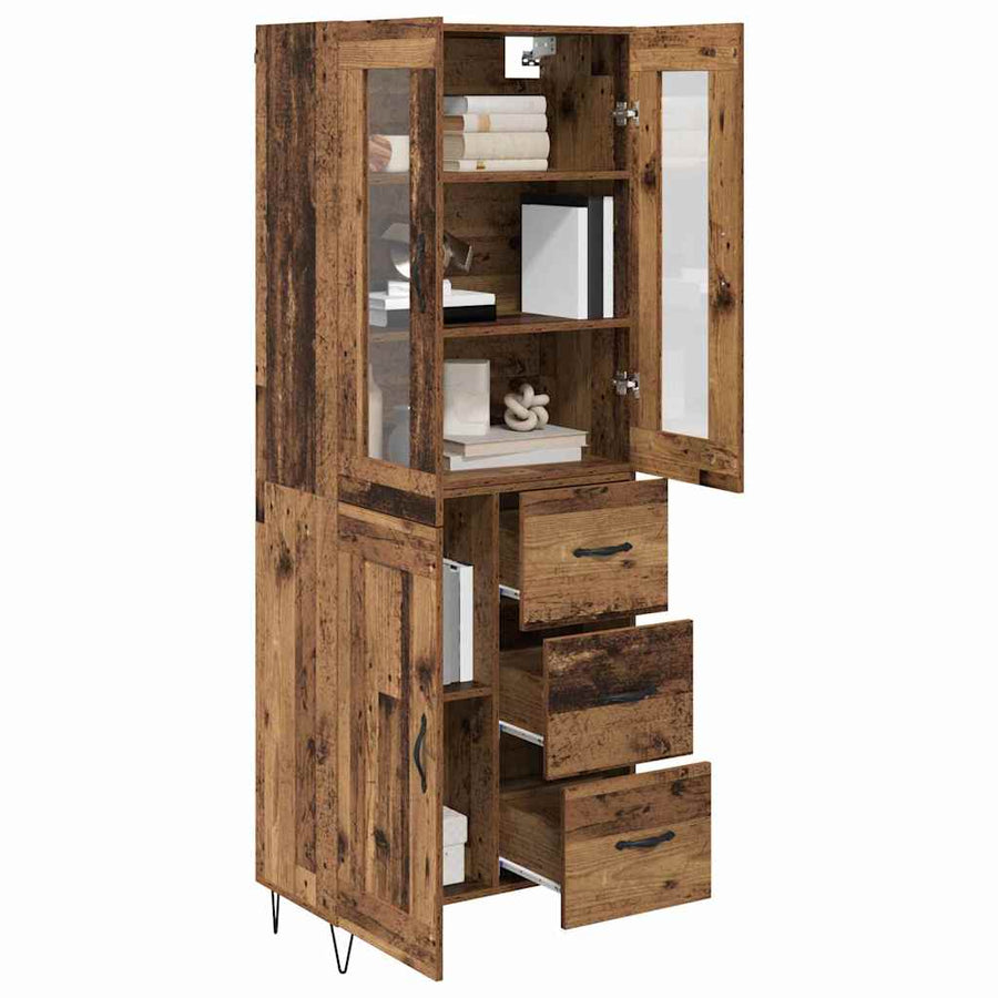 Highboard met lade Oud Hout 69,5 x 34 x 180 cm Bewerkt hout