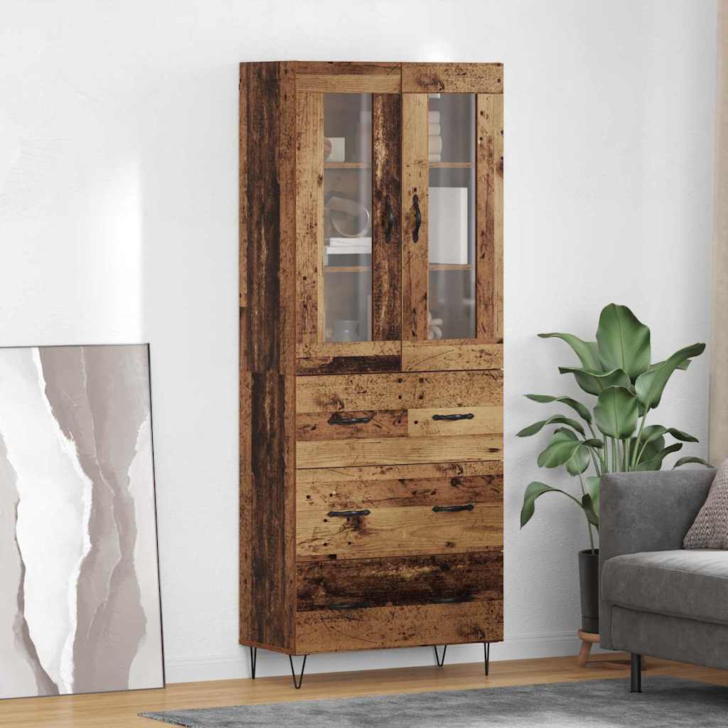 Highboard met lade Oud Hout 69,5 x 34 x 180 cm Bewerkt hout