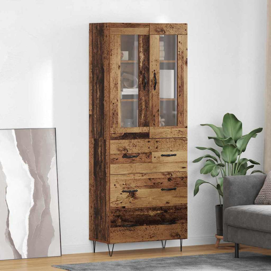 Highboard met lade Oud Hout 69,5 x 34 x 180 cm Bewerkt hout