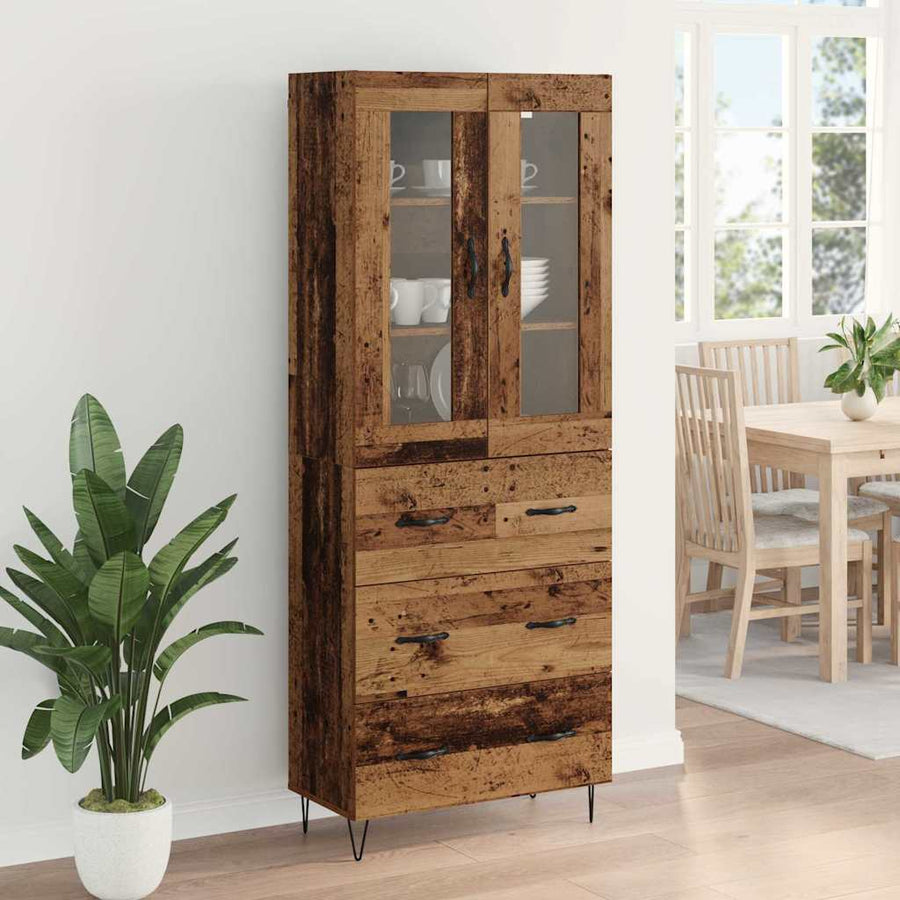 Highboard met lade Oud Hout 69,5 x 34 x 180 cm Bewerkt hout