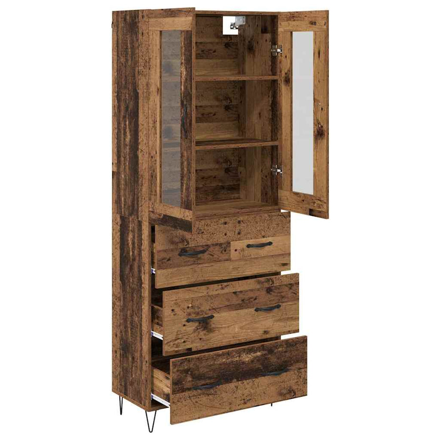 Highboard met lade Oud Hout 69,5 x 34 x 180 cm Bewerkt hout