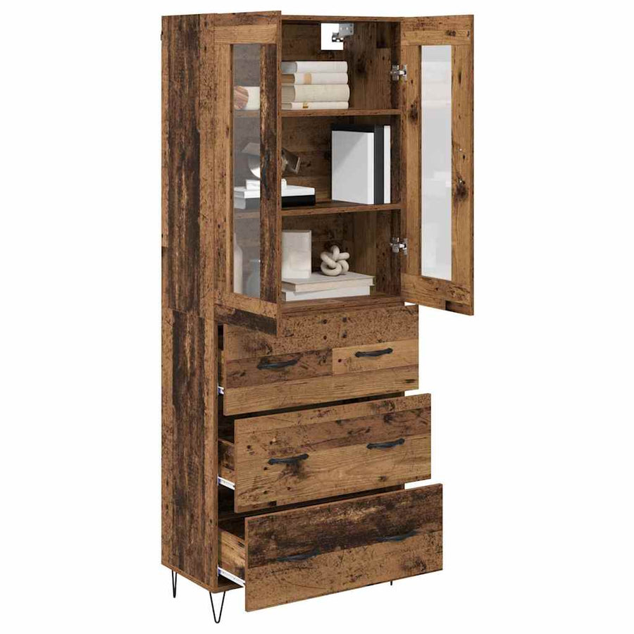 Highboard met lade Oud Hout 69,5 x 34 x 180 cm Bewerkt hout