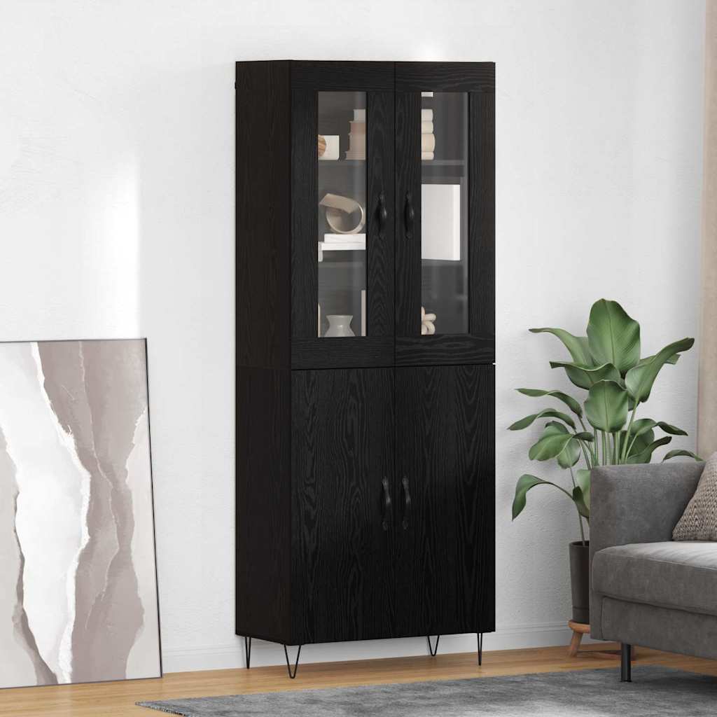 Highboard Wit en Zwart Eiken 69,5 x 34 x 180 cm Bewerkt hout