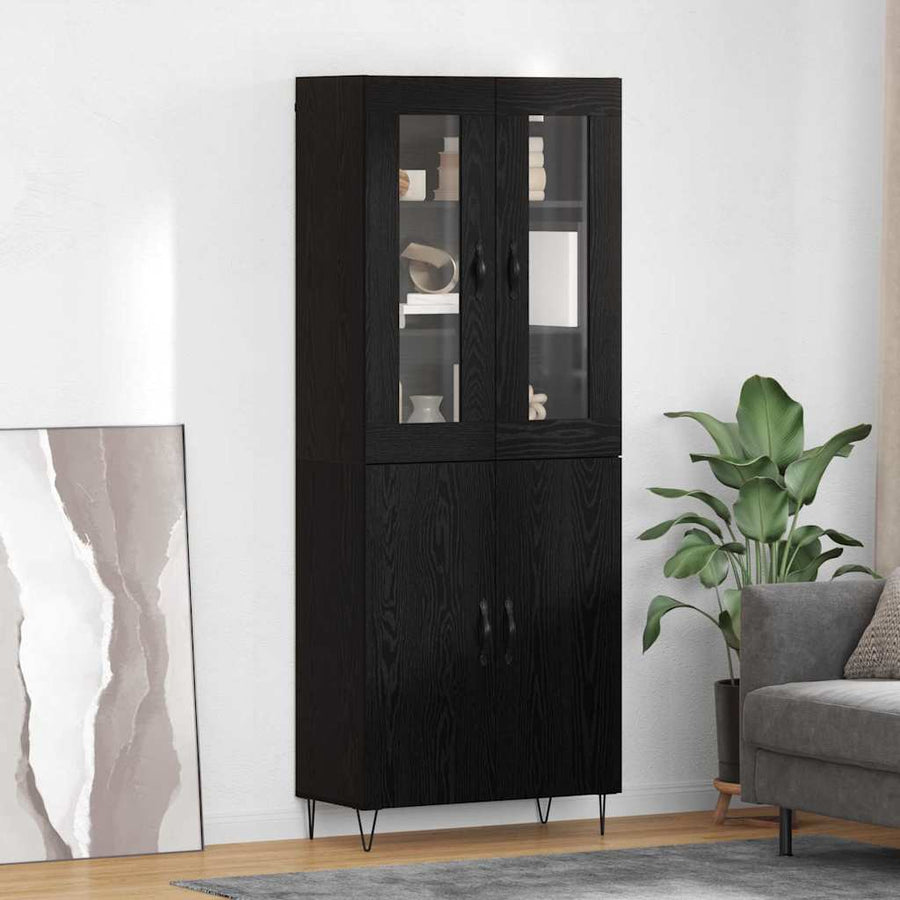 Highboard Wit en Zwart Eiken 69,5 x 34 x 180 cm Bewerkt hout