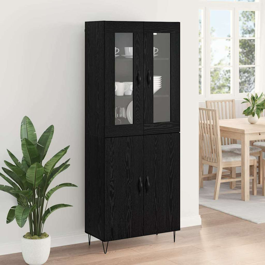 Highboard Wit en Zwart Eiken 69,5 x 34 x 180 cm Bewerkt hout