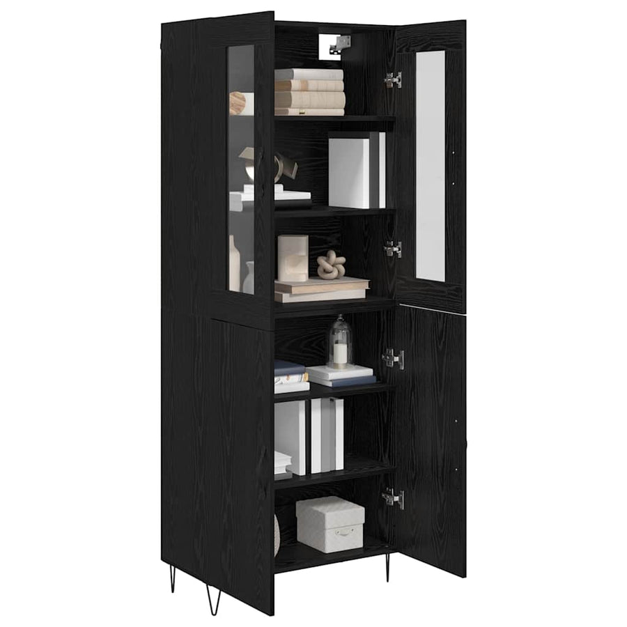 Highboard Wit en Zwart Eiken 69,5 x 34 x 180 cm Bewerkt hout