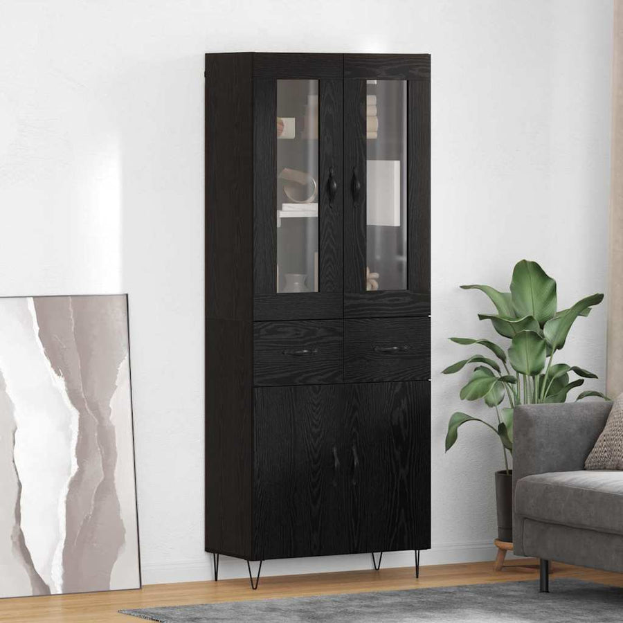 Highboard met lade Zwart Eiken 69,5 x 34 x 180 cm Bewerkt hout