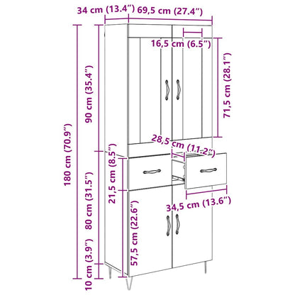 Highboard met lade Zwart Eiken 69,5 x 34 x 180 cm Bewerkt hout