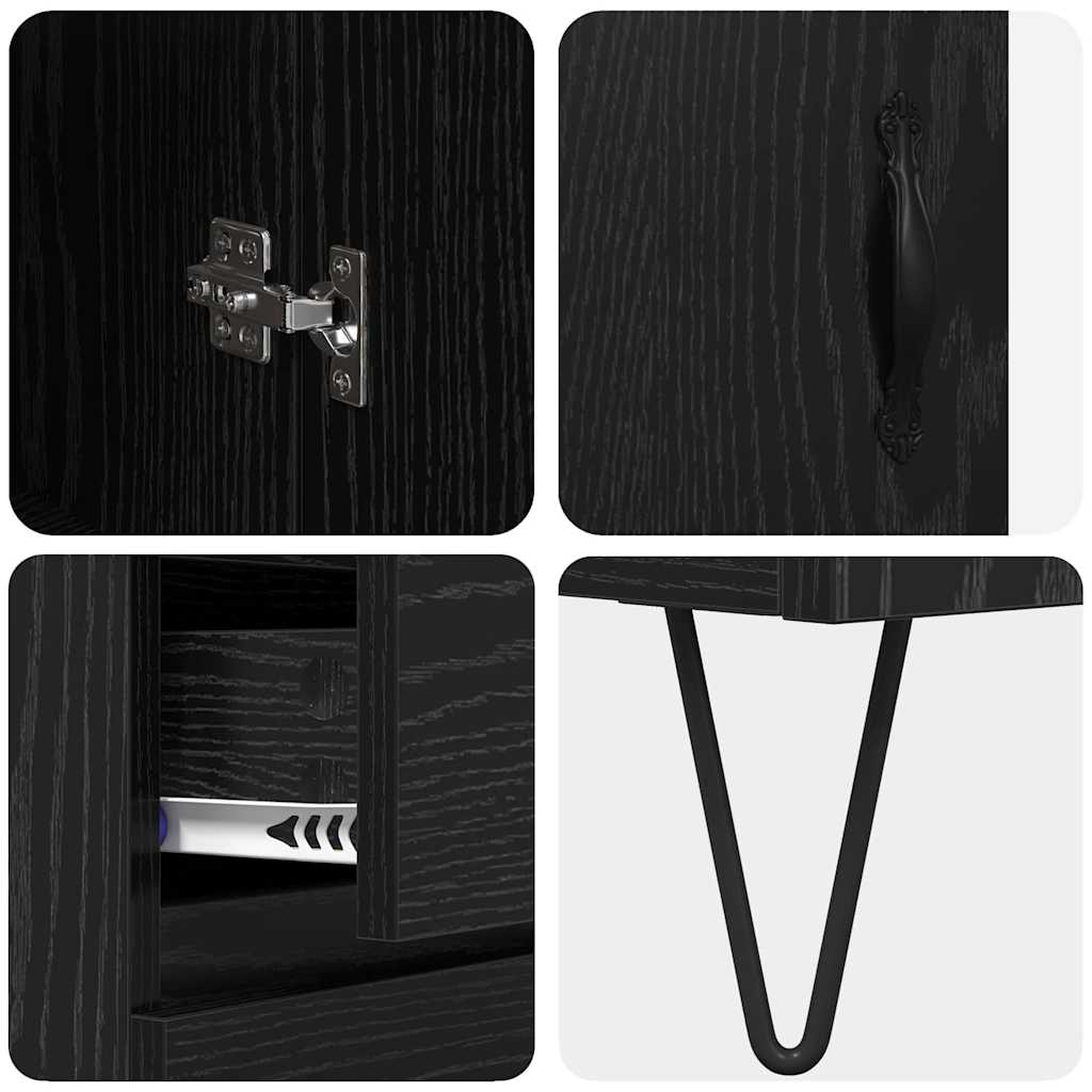 Highboard met lade Zwart Eiken 69,5 x 34 x 180 cm Bewerkt hout