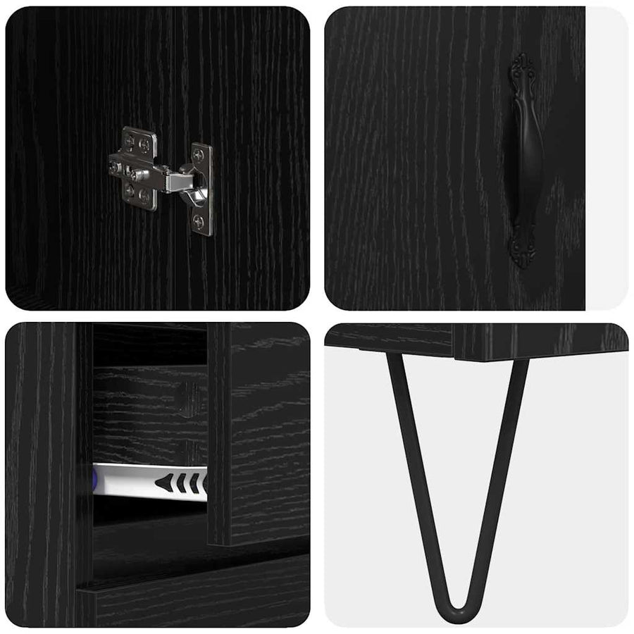 Highboard met lade Zwart Eiken 69,5 x 34 x 180 cm Bewerkt hout