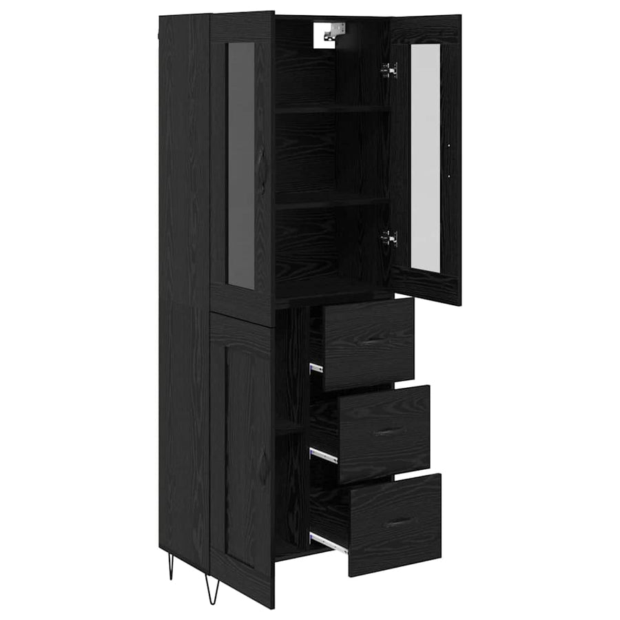 Highboard met lade Zwart Eiken 69,5 x 34 x 180 cm Bewerkt hout
