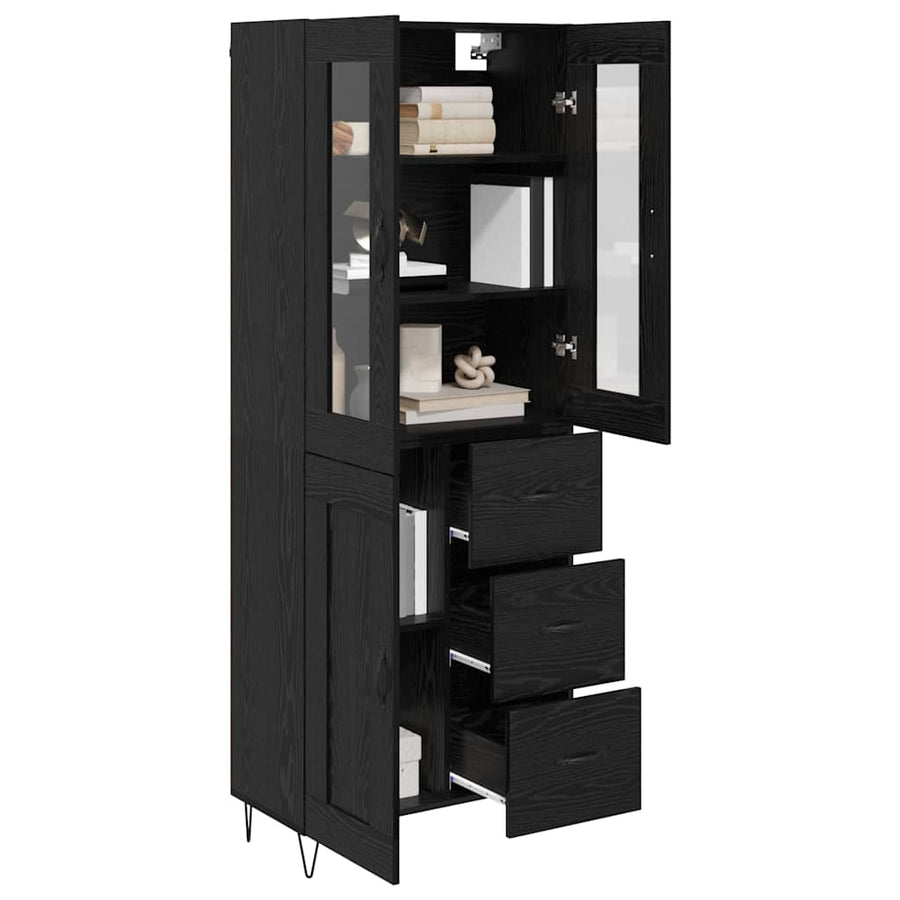 Highboard met lade Zwart Eiken 69,5 x 34 x 180 cm Bewerkt hout