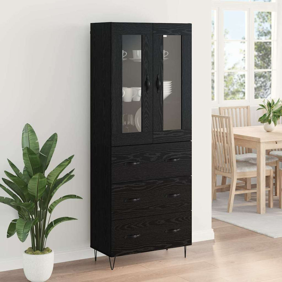 Highboard met lade Zwart Eiken 69,5 x 34 x 180 cm Bewerkt hout