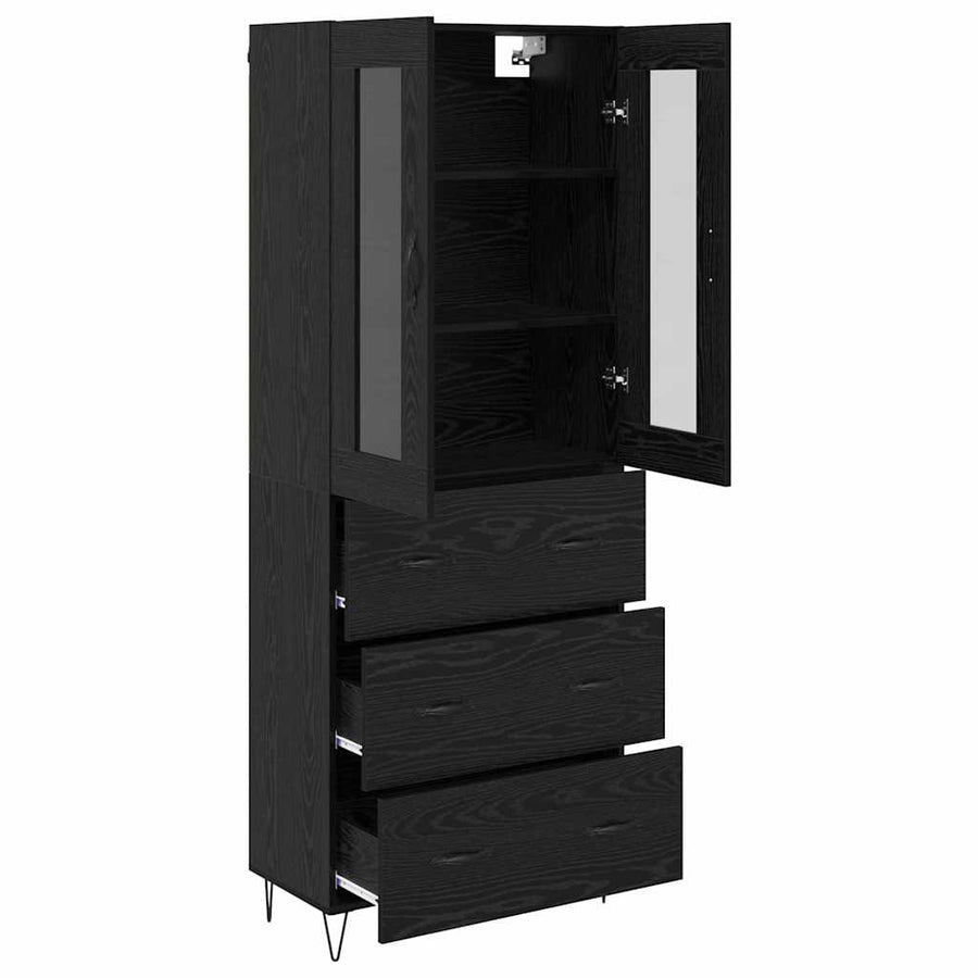 Highboard met lade Zwart Eiken 69,5 x 34 x 180 cm Bewerkt hout