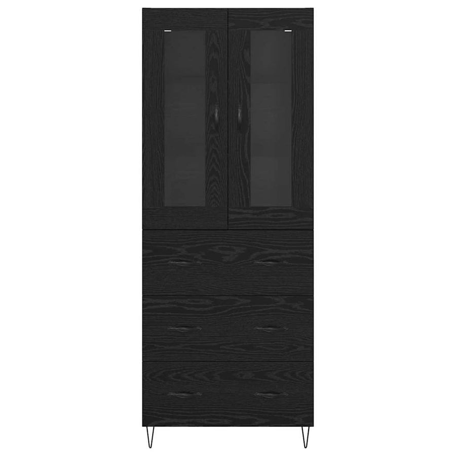 Highboard met lade Zwart Eiken 69,5 x 34 x 180 cm Bewerkt hout