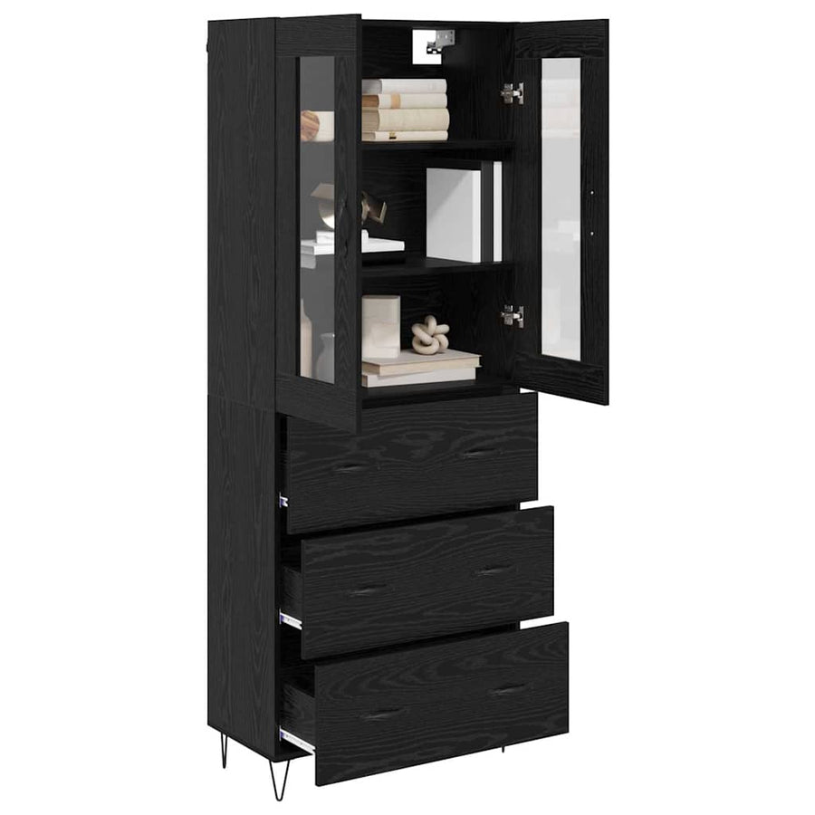 Highboard met lade Zwart Eiken 69,5 x 34 x 180 cm Bewerkt hout