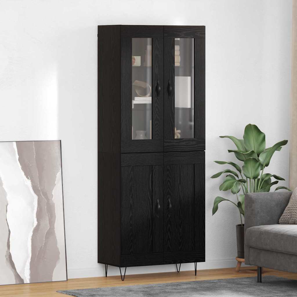 Highboard Zwart Eiken 69,5 x 34 x 180 cm Bewerkt hout