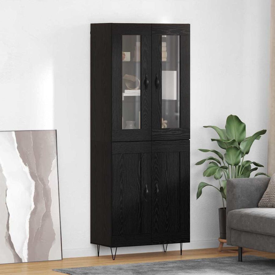 Highboard Zwart Eiken 69,5 x 34 x 180 cm Bewerkt hout