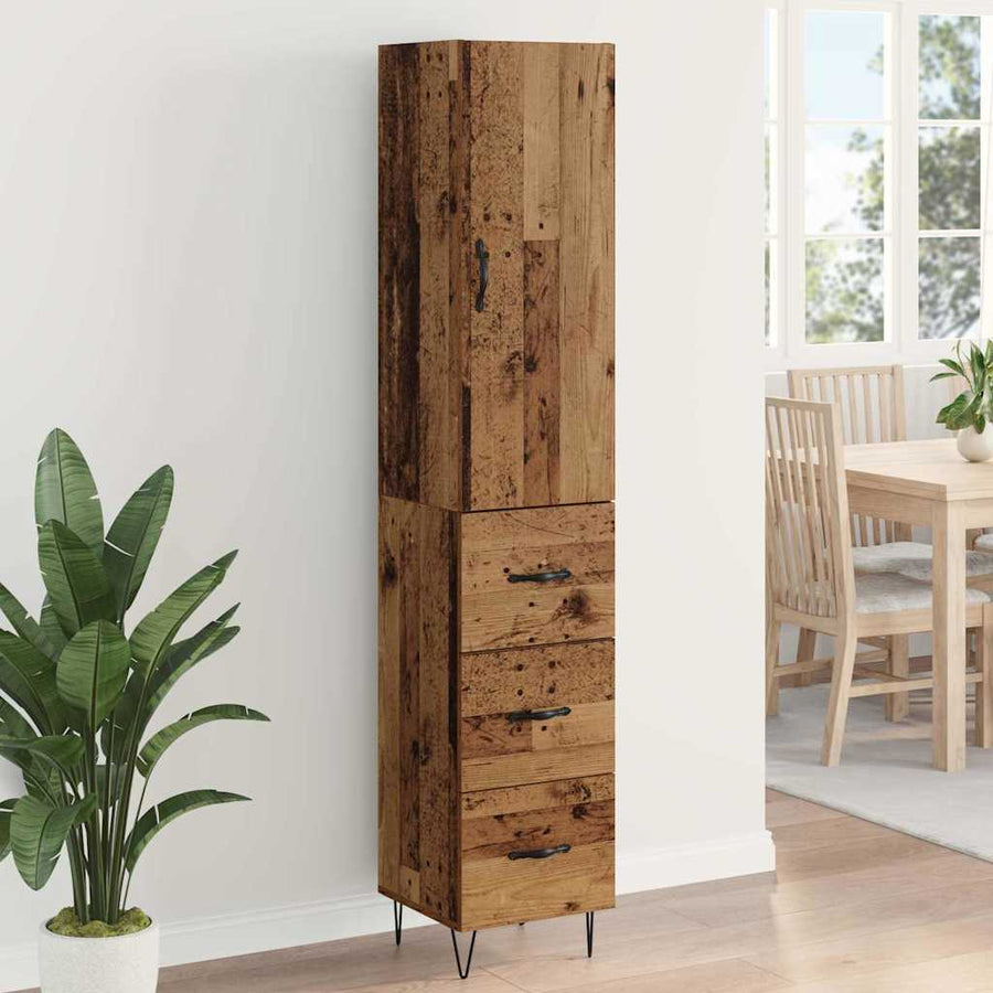 Highboard met lade Oud hout 69,5 x 34 x 180 cm Bewerkt hout