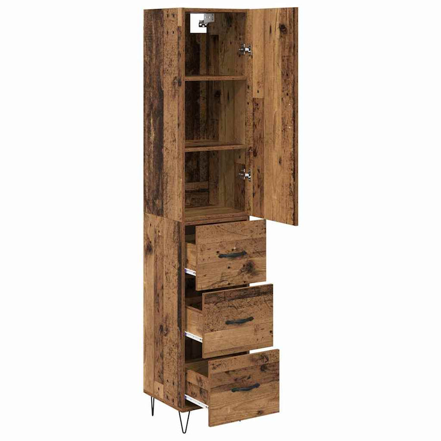Highboard met lade Oud hout 69,5 x 34 x 180 cm Bewerkt hout
