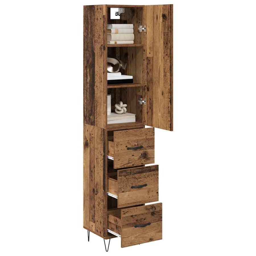 Highboard met lade Oud hout 69,5 x 34 x 180 cm Bewerkt hout