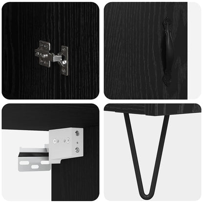 Highboard Zwart Eiken 69,5 x 34 x 180 cm Bewerkt hout