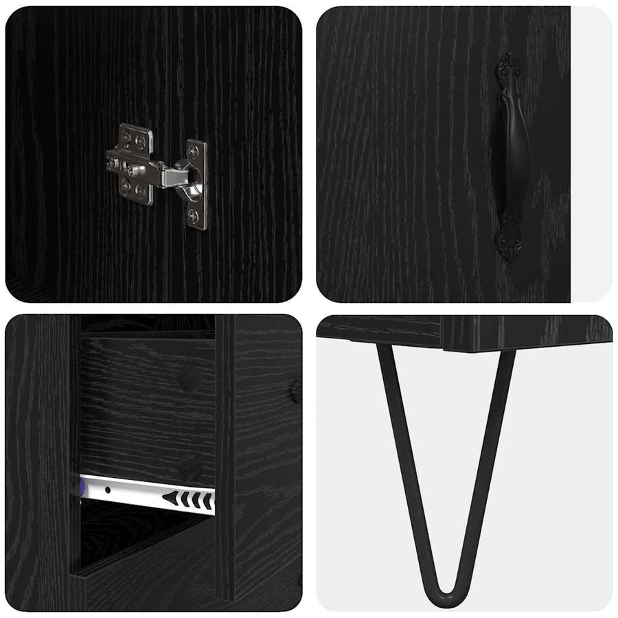 Highboard met lade Zwart Eiken 69,5 x 34 x 180 cm Bewerkt hout