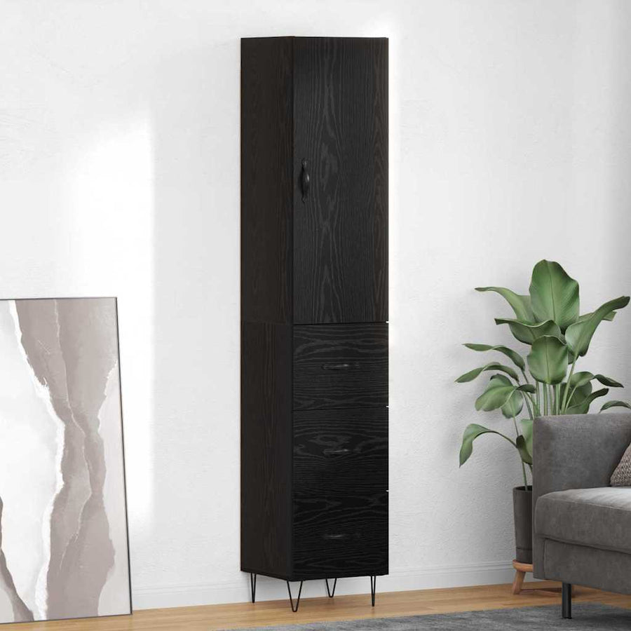 Highboard met lade Zwart Eiken 69,5 x 34 x 180 cm Bewerkt hout