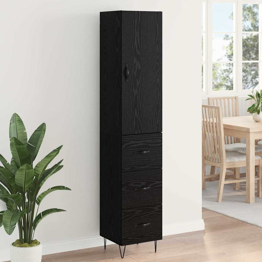 Highboard met lade Zwart Eiken 69,5 x 34 x 180 cm Bewerkt hout
