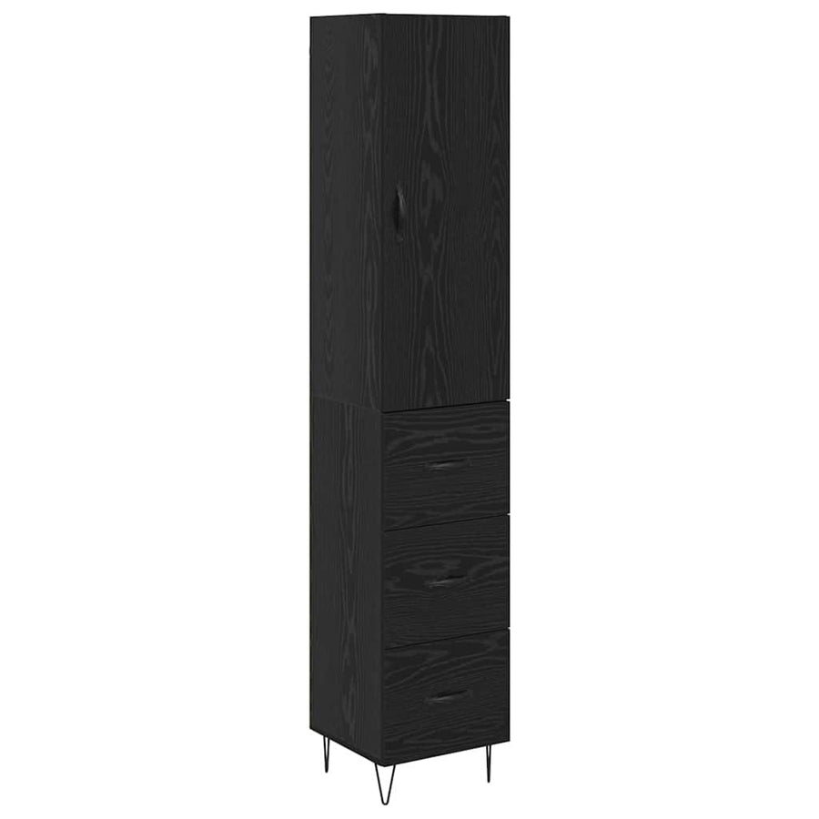 Highboard met lade Zwart Eiken 69,5 x 34 x 180 cm Bewerkt hout