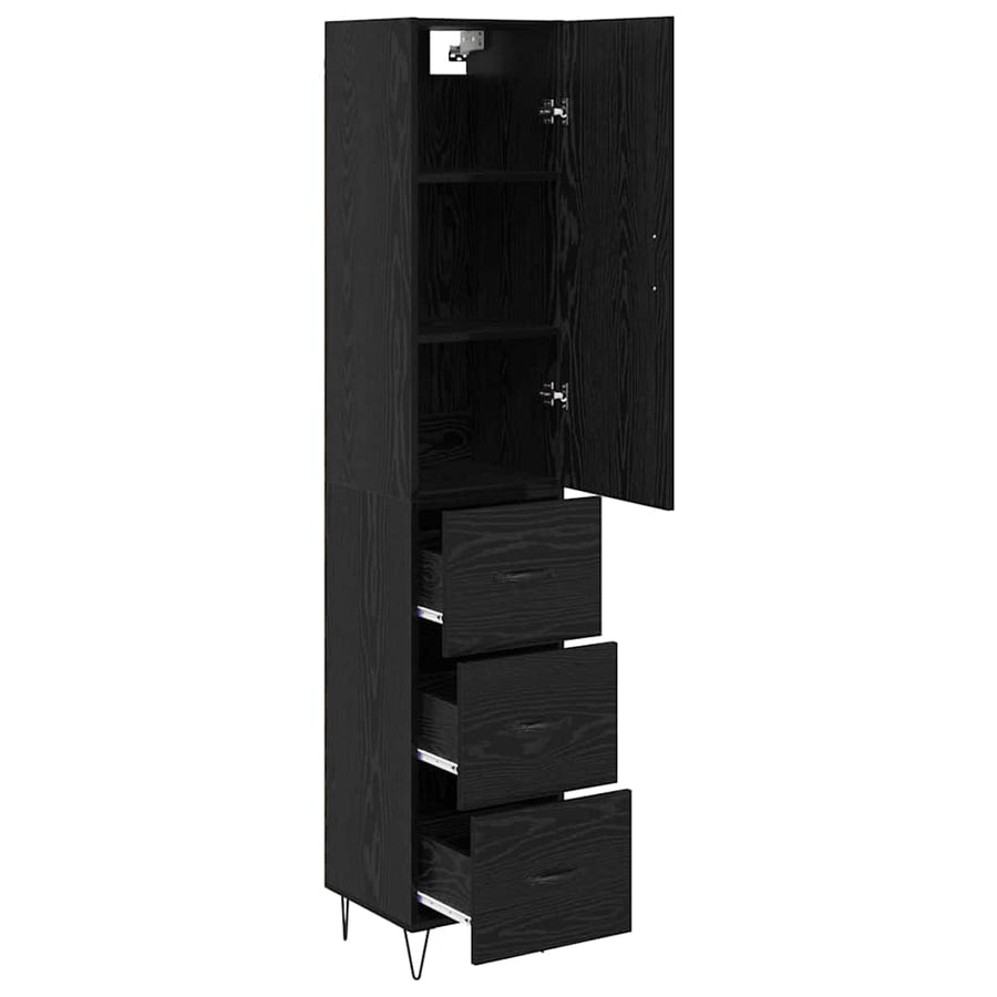Highboard met lade Zwart Eiken 69,5 x 34 x 180 cm Bewerkt hout